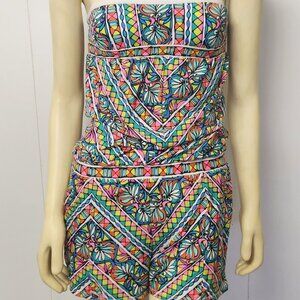 Trina Turk swimsuit romper S one piece multicolor mid century style